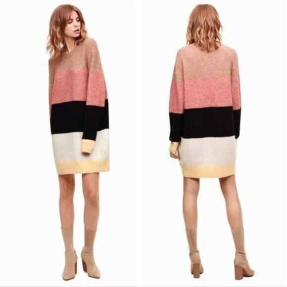 BNWT Aritzia Wilfred Cream Grey Black Cipriana Alpaca Wool Blend Sweater Dress - Picture 3 of 14